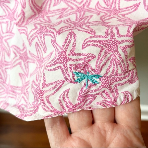 Talbots cotton button down shirt with pink starfish coastal beach print - Picture 6 of 10